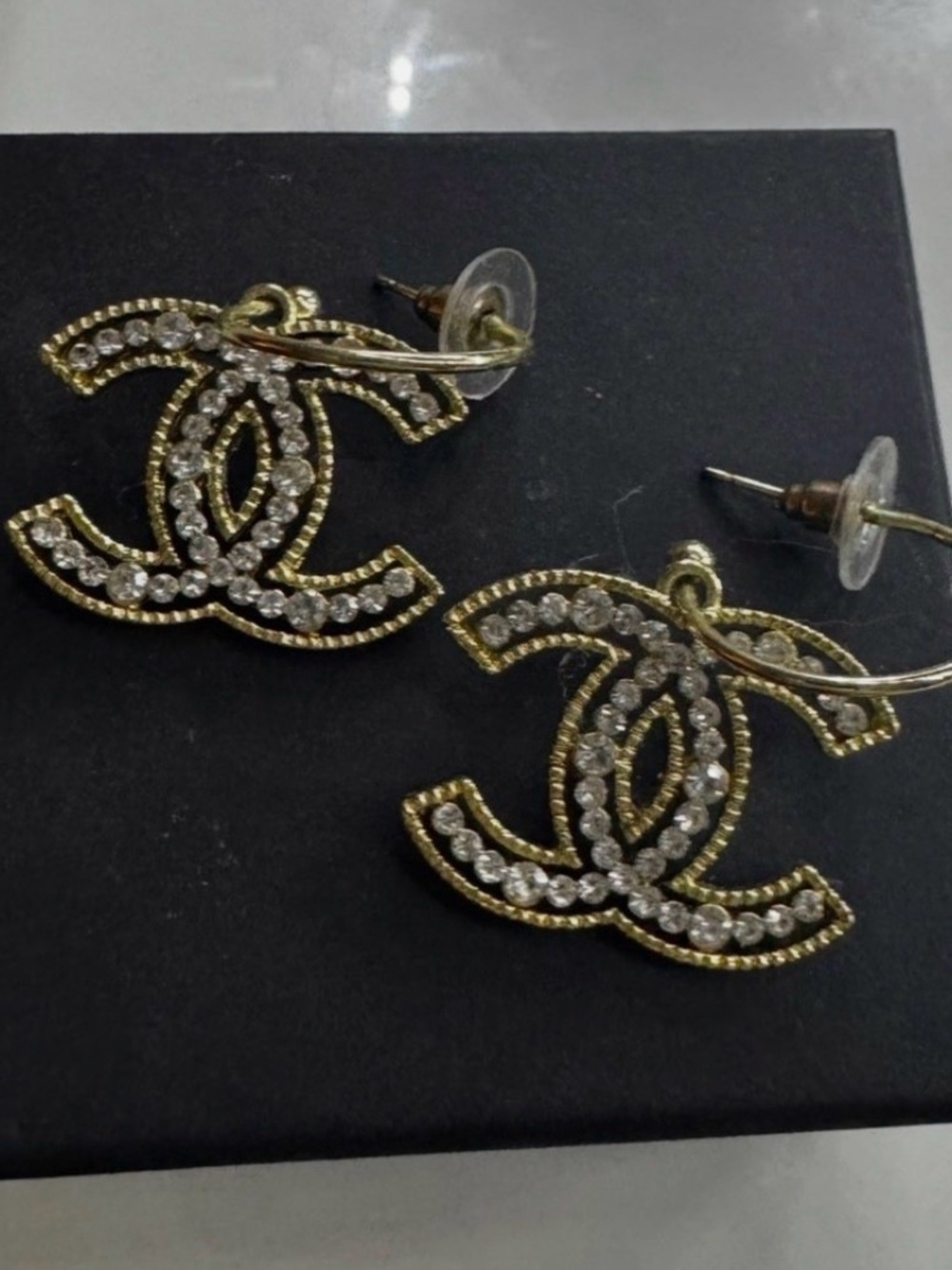 Fashion Crystal-Embellished Interlocking Logo Drop Earrings in Gold